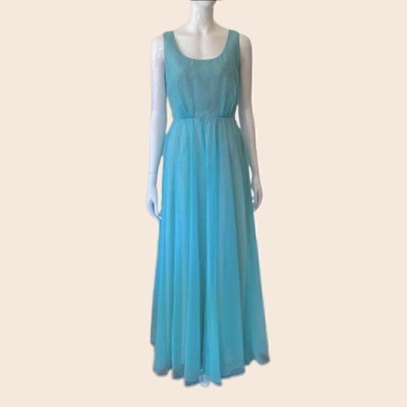 Vintage Jack Bryan 1960's Blue Chiffon Gown - Picture 1 of 11